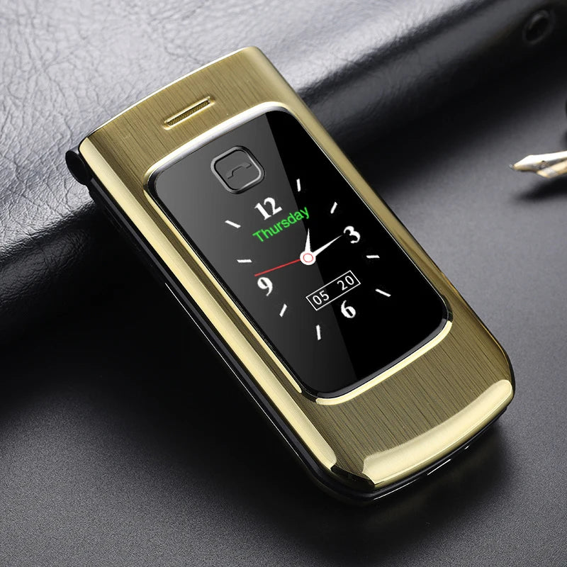Happyhere F18 unlocked Flip Mobile Phones dual screen Speed dial celular SOS MP3 FM torch Push-button keyboard cheap cell phone