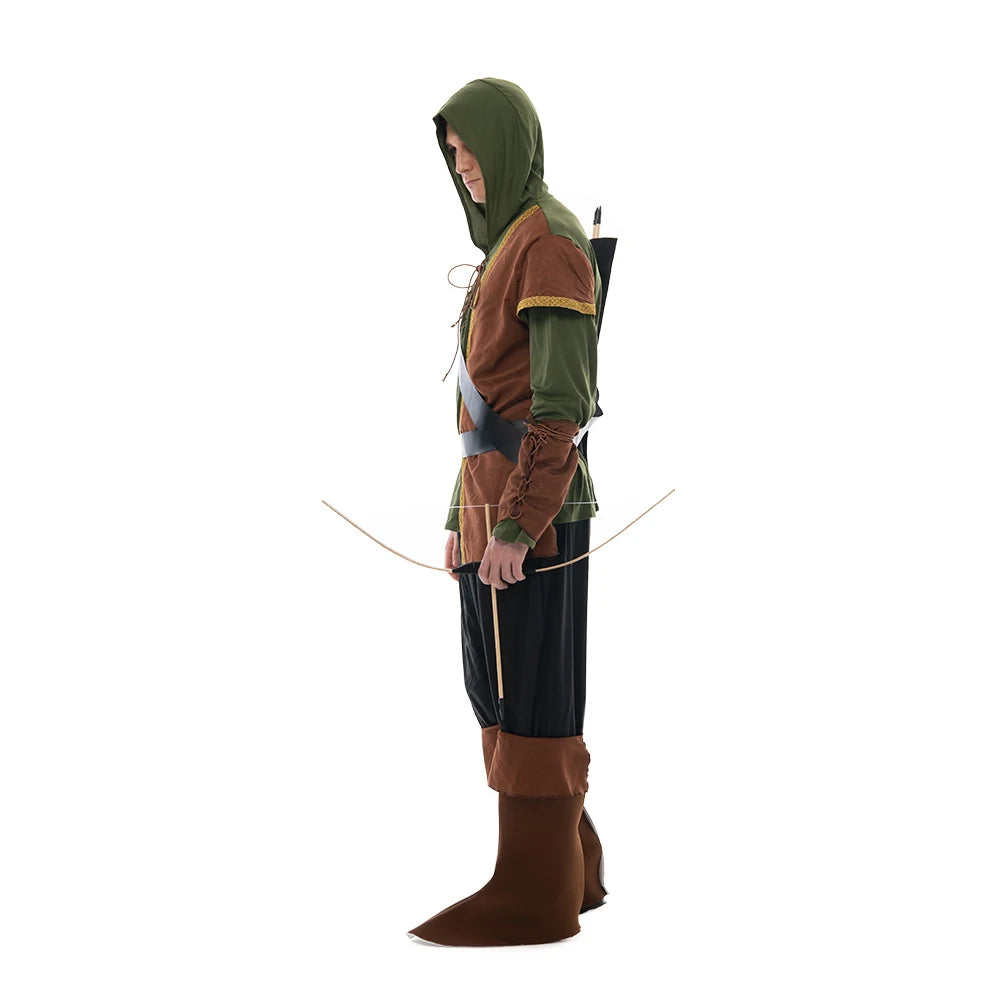 Eraspooky Vintage Forest Hunter Men's Archer Cosplay Halloween Costume For Adult Christmas Party Game Fancy Dress Quiver