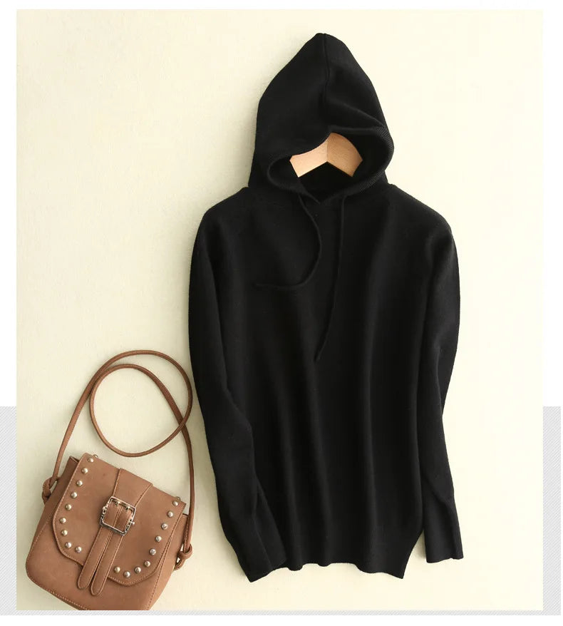 Autumn Winter Women Sweater 2025 New Solid Jumper Long Sleeve Hooded Pullovers Korean Fashion Loose Lady Casual Knitted Sweaters