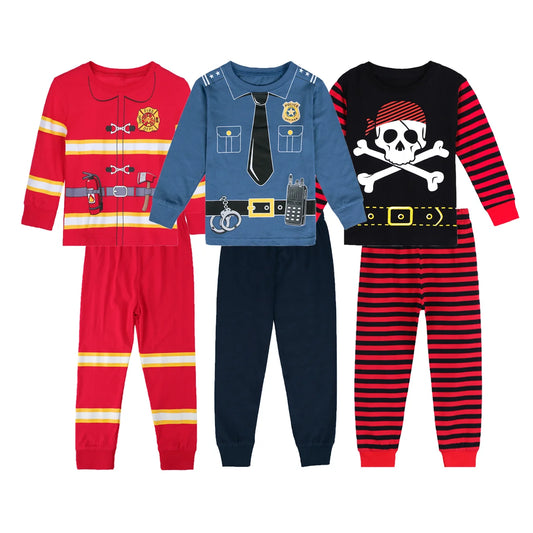 Kids Pajamas for Boys Toddler Police Fireman Unicorn Skeleton Clothing Set Infant Girls Carnival Cotton Halloween Sleepwear