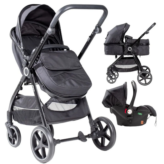 Pram 3 in 1 Modelo Versa Black Baby Stroller with Basket Seat Group 0 Features