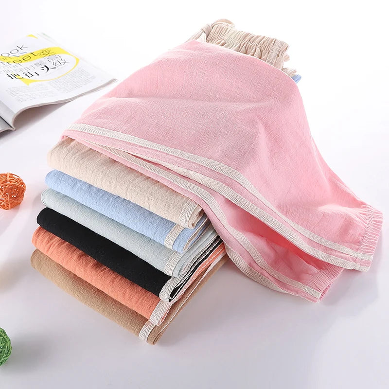 Children Pants Cotton Linen Kids Trousers Anti-mosquito Summer Pants For Boys Girls Candy Color Breathable Fashion Casual Long