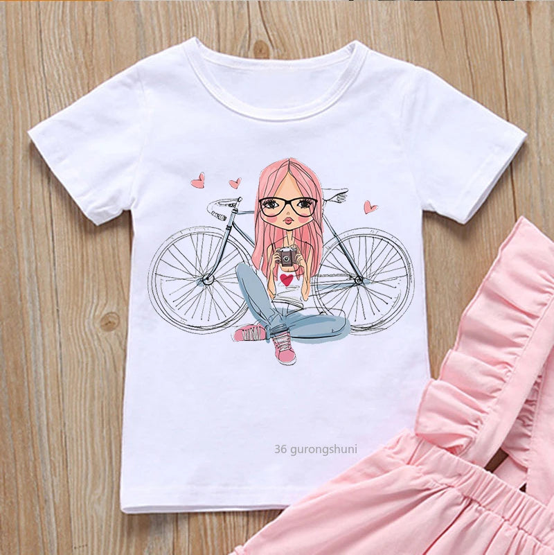 Funny Playing Guitar Girl Graphic Print Kawaii T-shirt for Girls Toddler Baby T Shirt Summer Cute Kids Clothes High Quality Tops