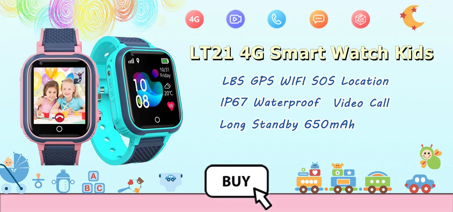 4G Kids Smart Watch Phone 1000mAh Waterproof IP67 Video Call SOS GPS LBS WIFI Location Tracker Remote Monitor Children Watch K9