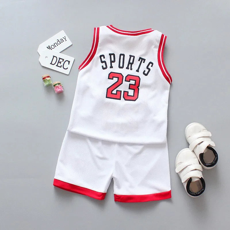 2024 Summer Children Kids Sport Basketball Set Baby Boys Girls Number Letter Vest Sleeveless Tops +Shorts Outfit Clothes Jersey