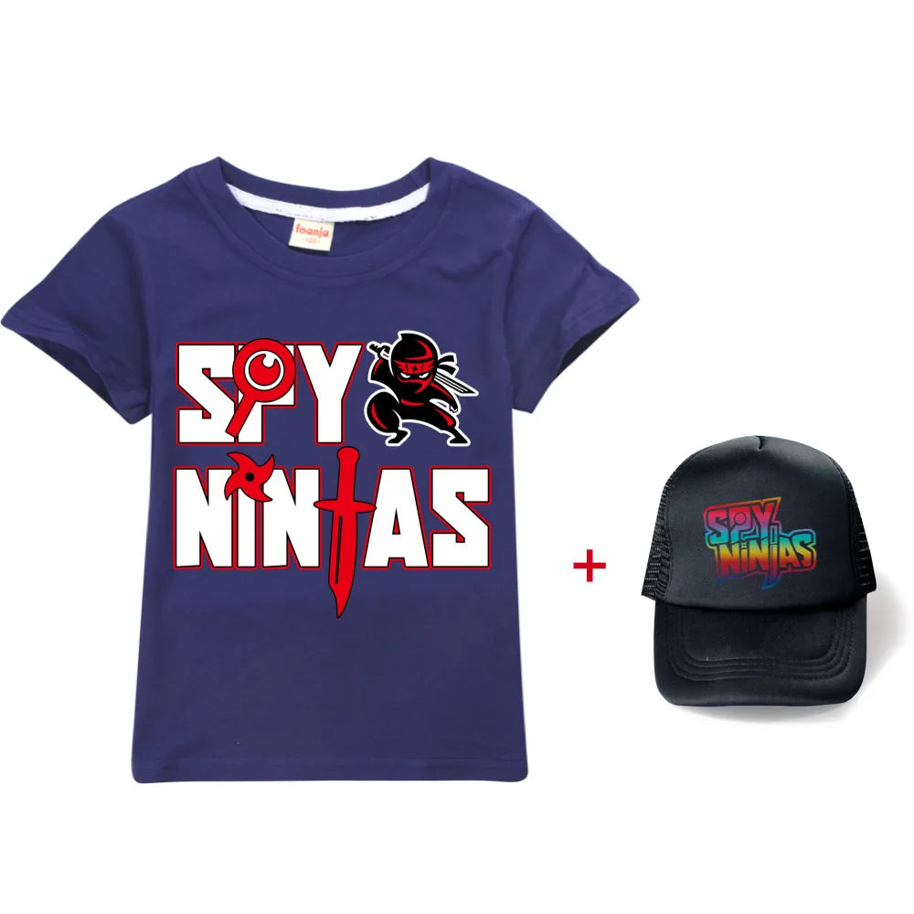 Nueva ropa de verano para niñas pequeñas SPY NINJA, camiseta de princesa con gráfico de algodón, camiseta de manga corta para niños y ropa con sombrero para el sol para niños