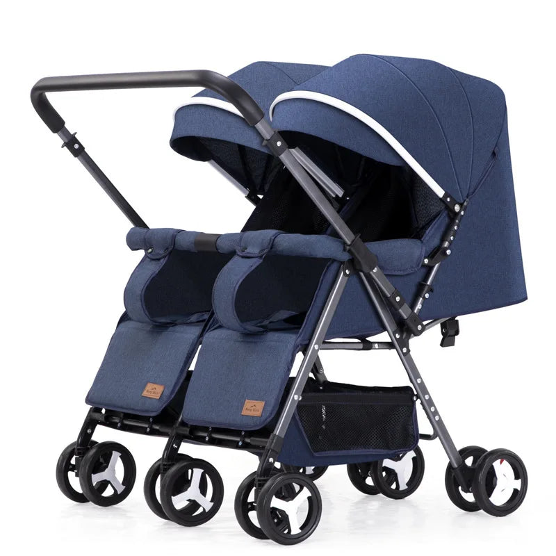 Portable Folding Double Seat Baby Stroller Popular Twin Pram for Two Babies with Sitting and Sleeping Features
