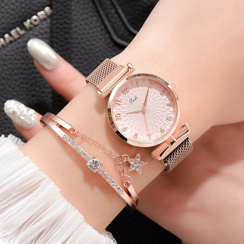 Luxury Women's Watches Set Elegant Female Wristwatches Magnetic Mesh Band Rose Woman Watch Bracelet montre femme reloj mujer