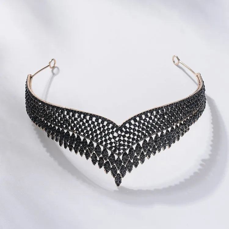 Baroque Gold Color Black Crystal Heart Bridal Jewelry Sets Rhinestone Crowns Tiaras Necklace Earrings Wedding Dubai Jewelry Set