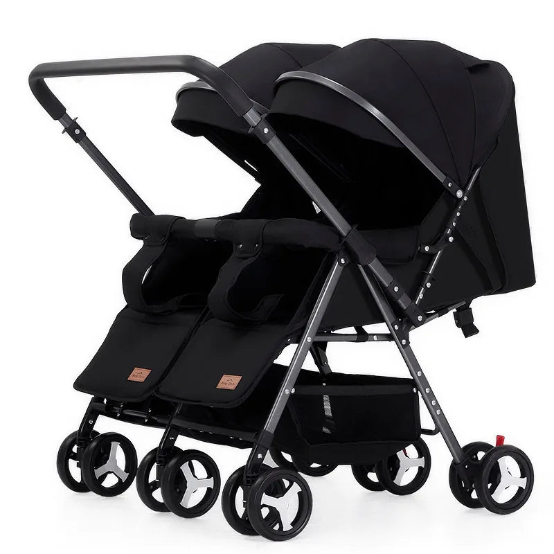 Portable Folding Double Seat Baby Stroller Popular Twin Pram for Two Babies with Sitting and Sleeping Features