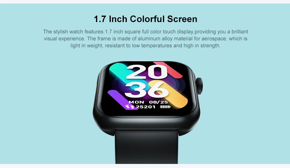 Cubot C5 Smart Watch 1.7"Heart Rate Monitor 10 Sport Modes 5ATM Waterproof Call Message Notification Women Men Sports Smartwatch