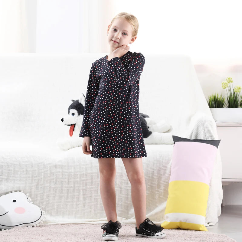 Dot Long Sleeve Dress For Girls Clothing Baby Girl Clothing Teenager School Daily Wear Kids Casual Clothes Vestido Infantil 8T