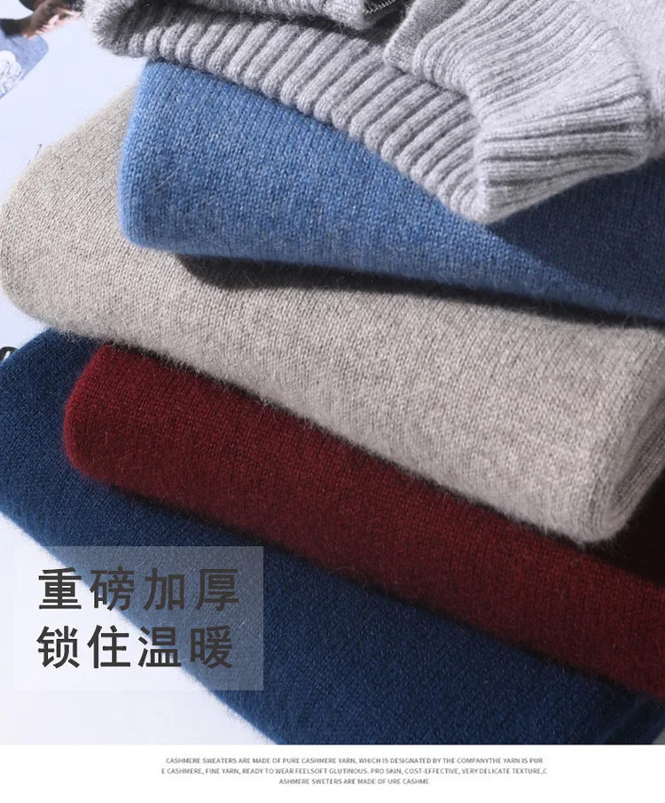2025 New Pure Cashmere Sweater Men's Knit Large Size High-End Top 100%Wool Half High Neck Thick Pullover Winter Youth Wild Warm