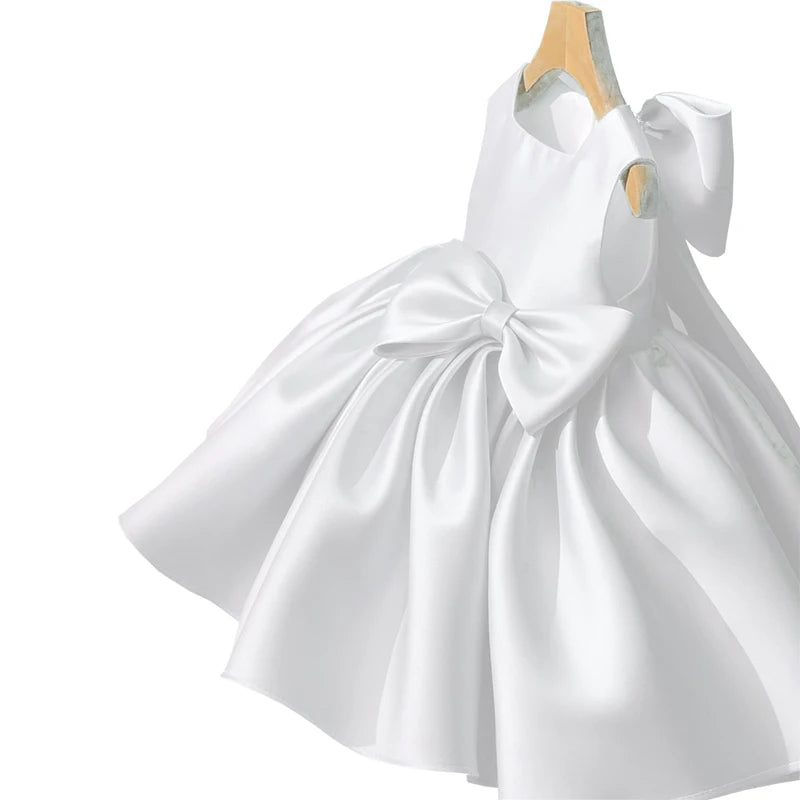 Big Bow Princess Sweet Kids Tutu Toddler Birthday Party Newborn Christening Children Baptism Baby Girls Clothes Summer Dresses