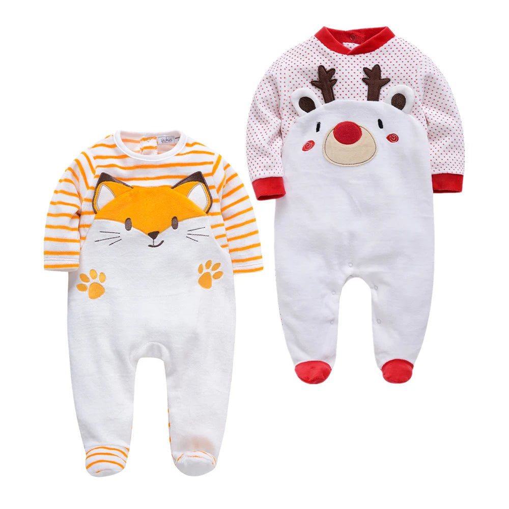 Christmas Velvet Baby Girls Clothing Cute Newborn Onesie Soft Fleece Rompers 0-24m Infant Jumpsuit Baby Cartoon Costumes Pajamas