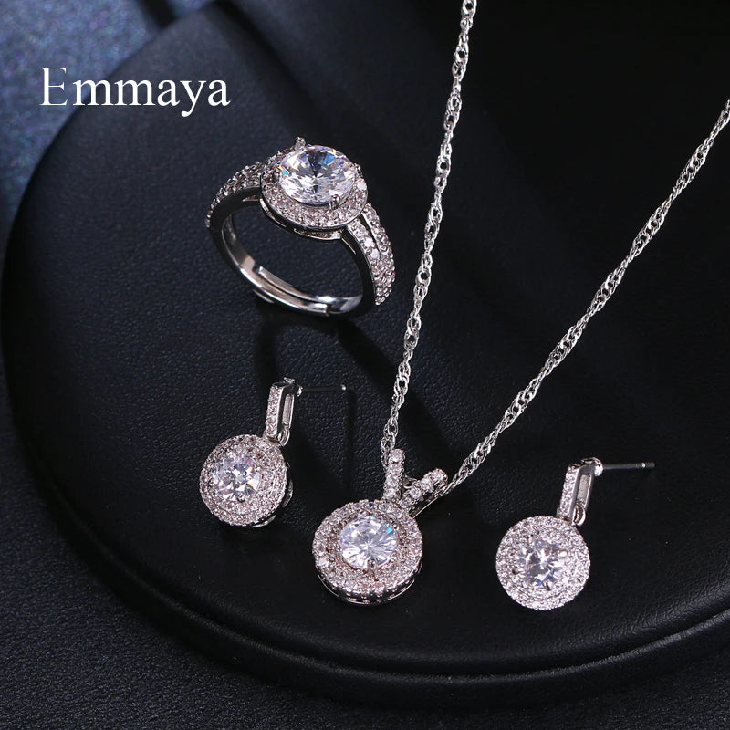 Emmaya Exclusive Top Quality Fashion Trinket Sets White Zircon 3PCS Jewelry Sets Wedding Party Gift