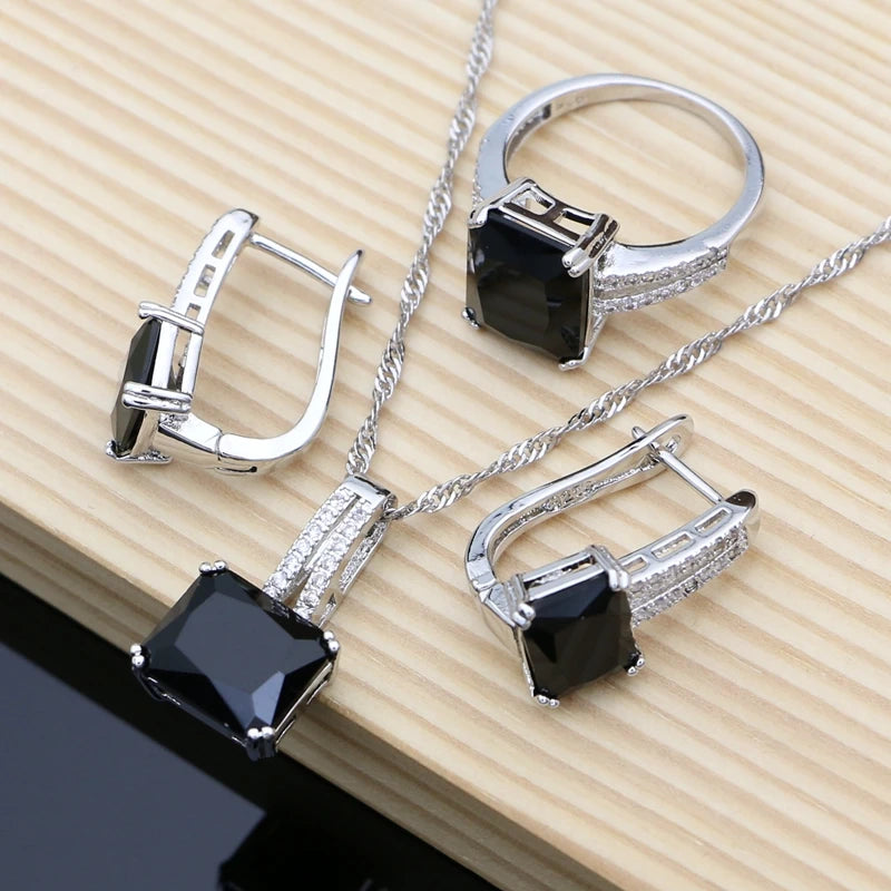 Cute 925 Sterling Silver Jewelry White CZ Beads Jewelry Sets For Women Wedding Earrings/Pendant/Necklace/Rings