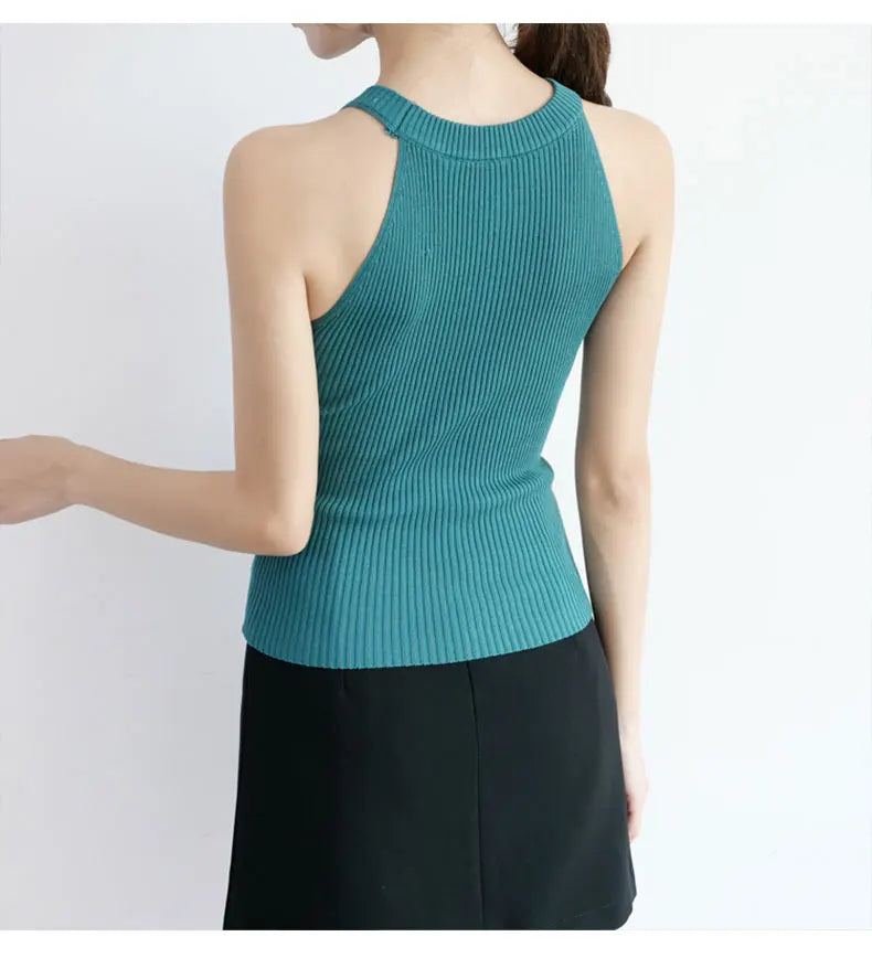 Tops Women Crop Top Off Shoulder Stretchy Knitted Tank Tops Female Sleveless Vest Halter Casual Summer Tops For Women