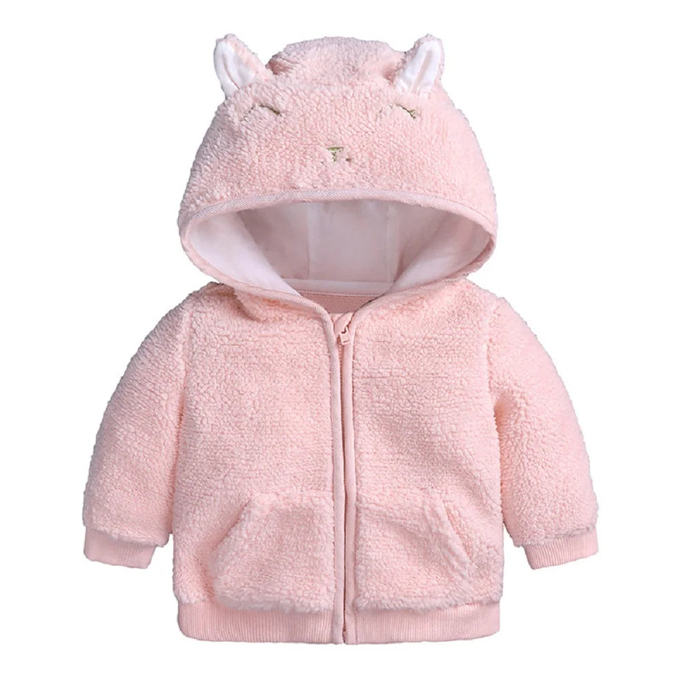 Winter Jacket Coat For Baby Girls Rabbit Ear Hooded Fleece Snowsuit Cardigan Overcoat Newborn Boys Zipper Overalls Warm Cloths