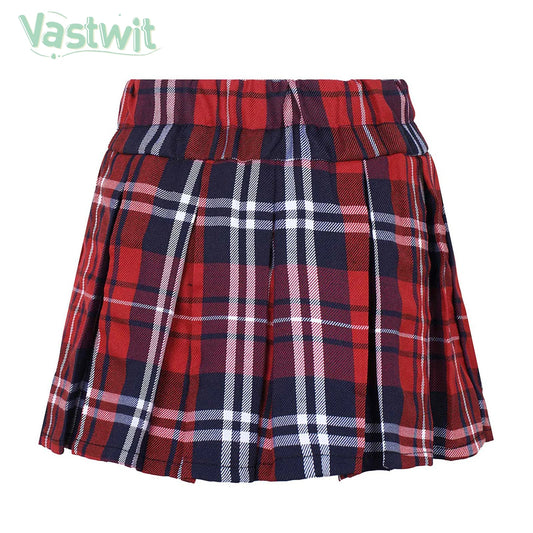 Autumn Vintage Mini Pleated Skirt Toddler Girls Plaid Cotton Skirts School Uniform Baby Girls Bottom Children Clothing