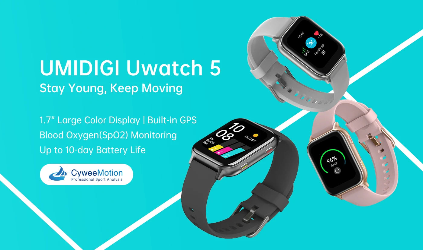 UMIDIGI-Uwatch 5 GPS Smartwatch Bluetooth Waterproof Fitness Heart Rate Blood Oxygen Monitor Android iOS 5ATM