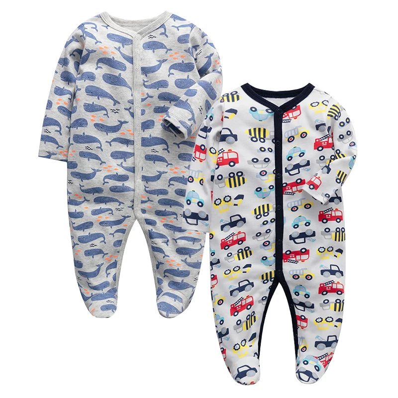 Newborn Baby Boys Girls Sleepers Pajamas Babies Jumpsuits 2 PCS/lot Infant Long Sleeve 0 3 6 9 12 Months Clothes