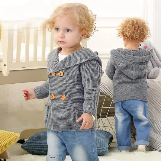 Autumn Winter Warm Infant Boy Girls Knitted Cardigan Coat Baby Boy Girl Newborn Baby Long Sleeve Hooded Jacket Children Clothing