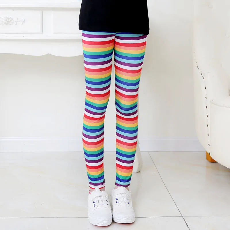 Girls Leggings Stretch Spring Summer Flower Printed Kids Children Pants