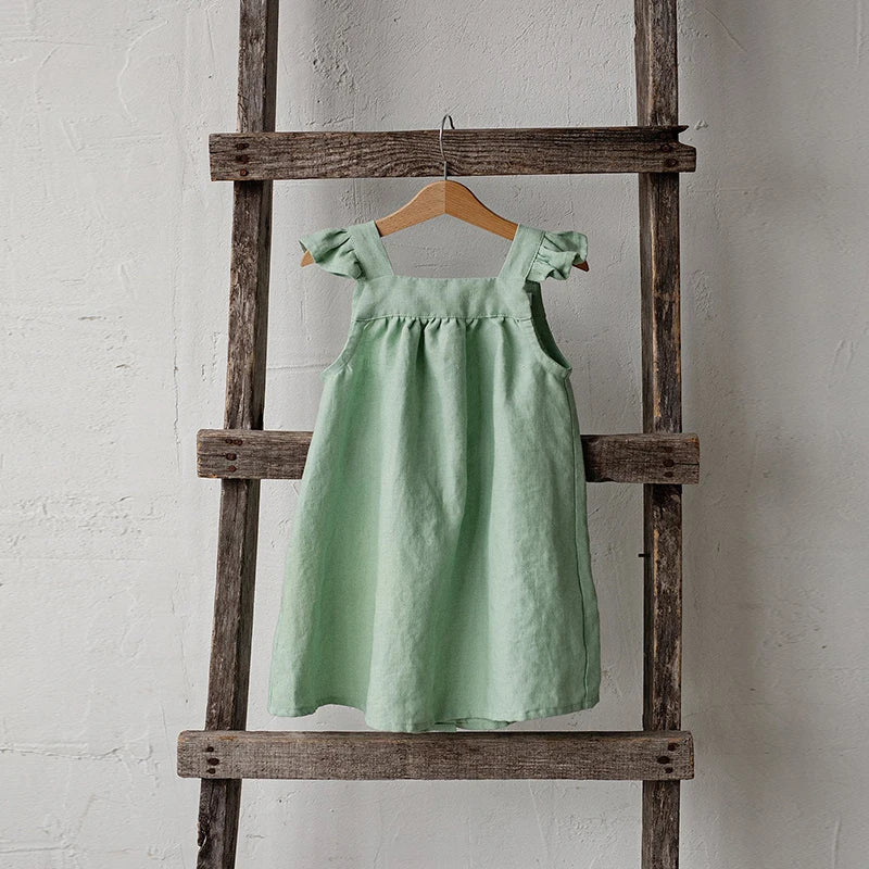 Vestido de lino para niñas, novedad de verano 2022, mangas de pétalos literarias, vestidos sueltos de princesa con tirantes para niñas, TZ04 2022