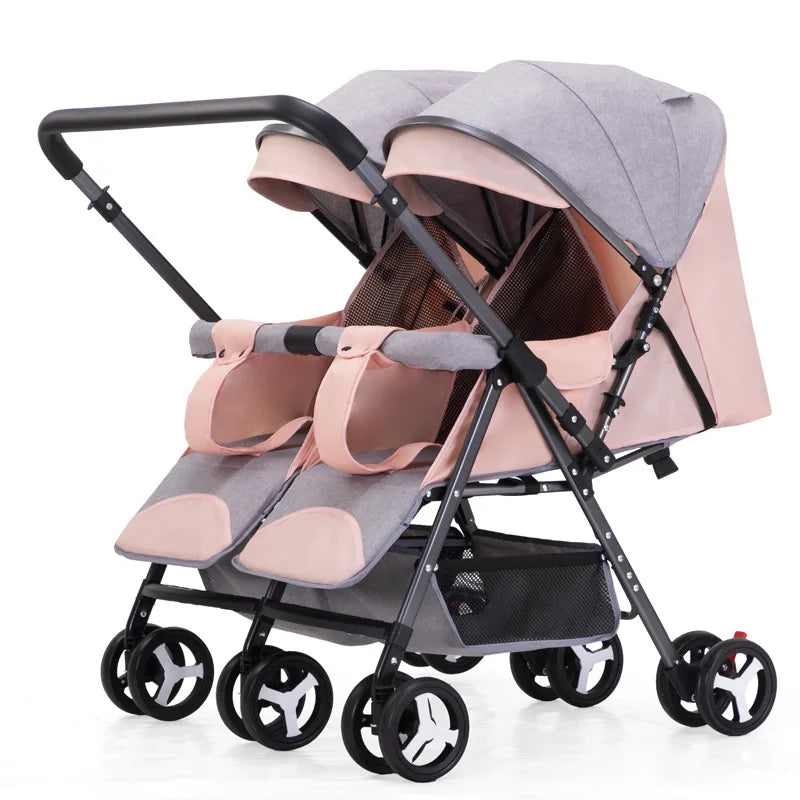 Portable Folding Double Seat Baby Stroller Popular Twin Pram for Two Babies with Sitting and Sleeping Features
