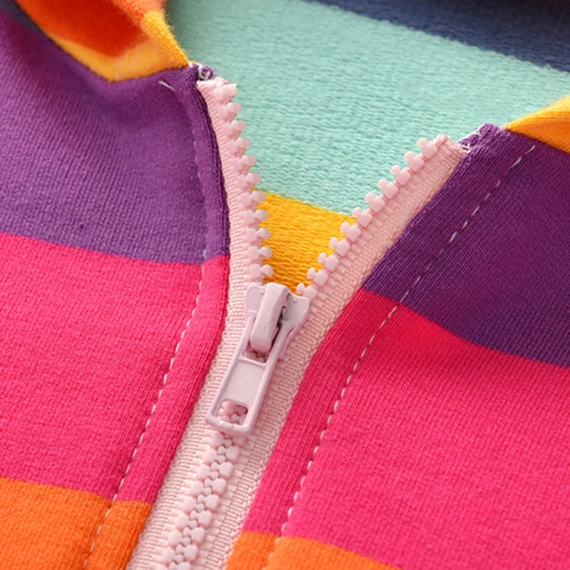 Otoño, chaqueta con capucha para niñas, suéter para niños, camisa a rayas del arco iris, camiseta de manga larga, Tops para niños, sudadera con cremallera, abrigo para niños