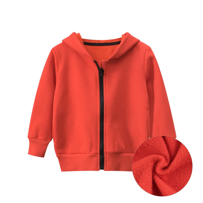 Primavera invierno ropa con capucha sólida para niños niñas algodón cremallera Villus Casual abrigo simplificado sudadera ropa