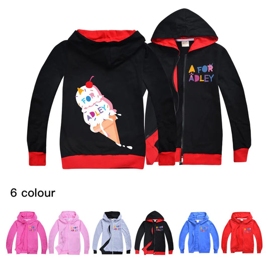 A for Adley Coat Camisa para niños Camiseta para niños Ropa de otoño para niñas pequeñas Suéter con Capucha para niños Chaqueta con Cremallera de Manga Larga para niños