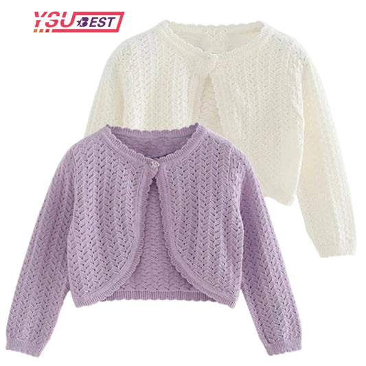 Girls Autumn Knit Cardigan Cotton Bolero Baby Child Sweater Shawl Cardigan Casual Solid Knit Long Sleeve Jacket Shrug Sweaters