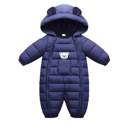 OLEKID Autumn Winter Baby Girls Romper Hooded Thick Cartoon Ear Cotton Baby Boys Snowsuit Newborn Jumpsuit Toddler Overalls