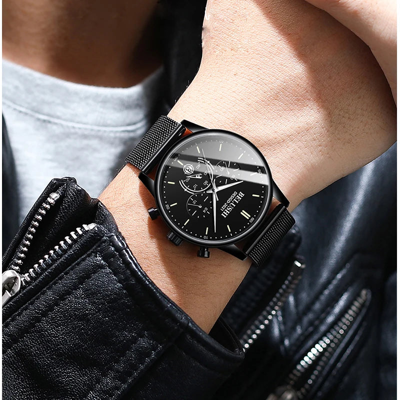 BELUSHI New Fashion Mens Watches Top Luxury Brand Sport Quartz Luminous Waterproof Chronograph Wristwatch Mens Watches