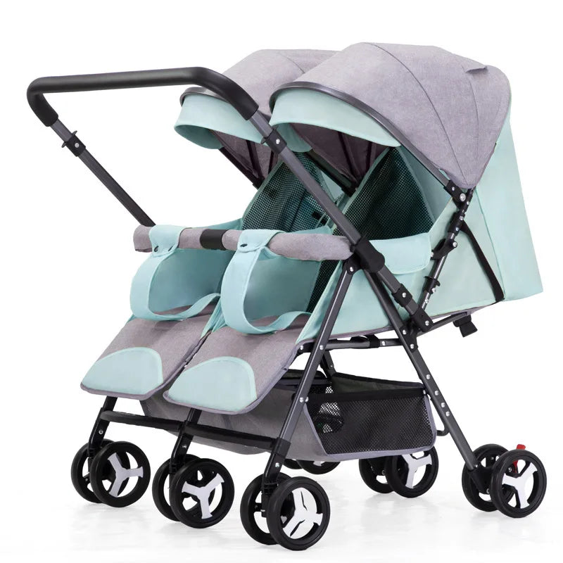 Portable Folding Double Seat Baby Stroller Popular Twin Pram for Two Babies with Sitting and Sleeping Features