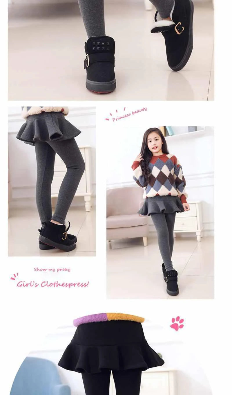 Girls Leggings Kids Autumn Winter Pants Tight for Girls False Two Pieces Culotte Children Skirt-pants Trousers 10 12 13 Years