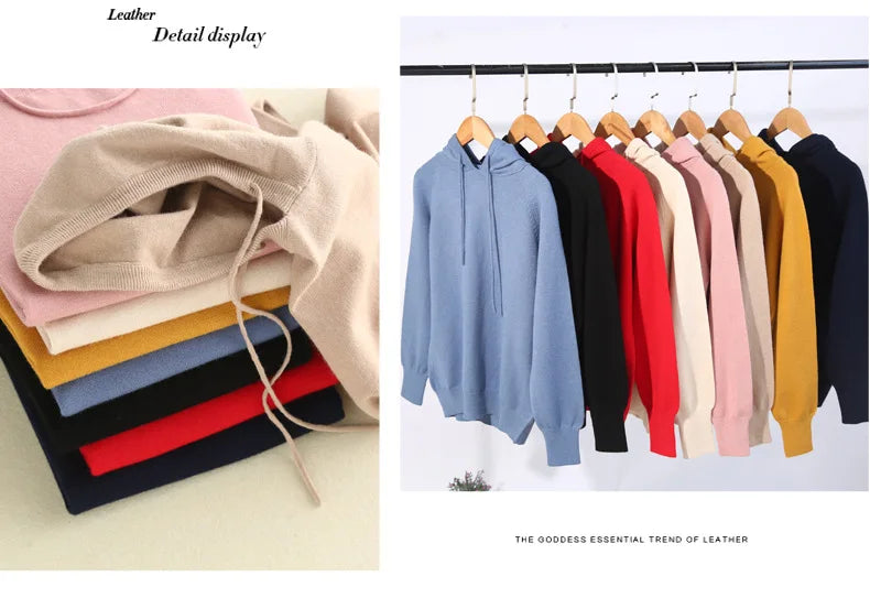 Autumn Winter Women Sweater 2025 New Solid Jumper Long Sleeve Hooded Pullovers Korean Fashion Loose Lady Casual Knitted Sweaters