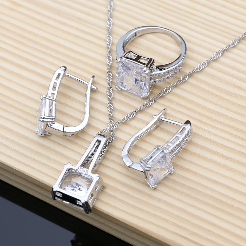 Cute 925 Sterling Silver Jewelry White CZ Beads Jewelry Sets For Women Wedding Earrings/Pendant/Necklace/Rings