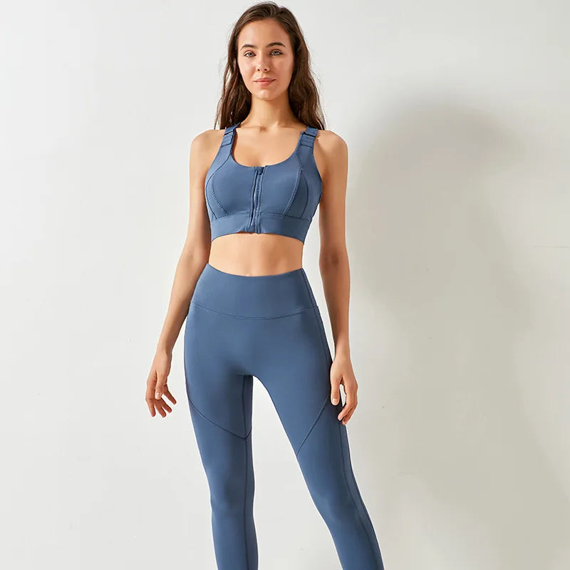 Special Hot Selling Fitness Conjunto De Yoga Front Zipper Adjustable Shoulder Straps Sport Bra Women Legging Two Piece Yoga Set