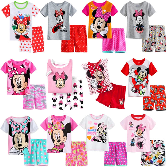 Pijamas de niño y niña, nuevo pijama de algodón de verano para niños y niñas, pijamas de manga corta de mickey, conjuntos de ropa, pijamas, ropa de dormir de ratón de dibujos animados de minnie