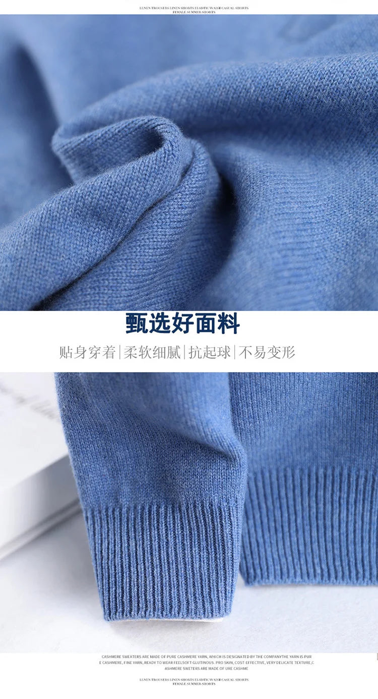 2025 New Pure Cashmere Sweater Men's Knit Large Size High-End Top 100%Wool Half High Neck Thick Pullover Winter Youth Wild Warm