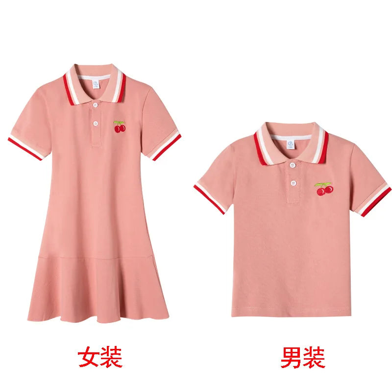 Family matching outfits boys Polo t shirt girls dress mother girls dresses pink mommy and me clothes Mother/Father/Kid dad son