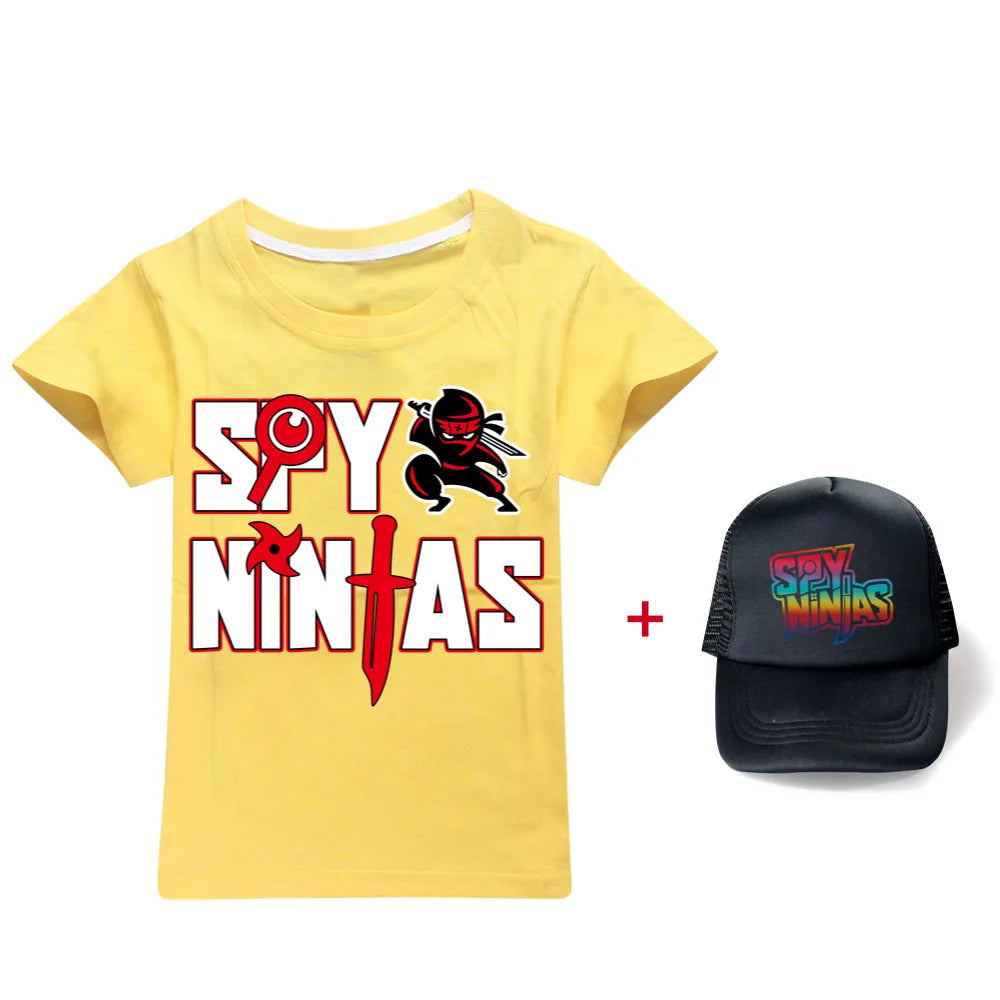 Nueva ropa de verano para niñas pequeñas SPY NINJA, camiseta de princesa con gráfico de algodón, camiseta de manga corta para niños y ropa con sombrero para el sol para niños