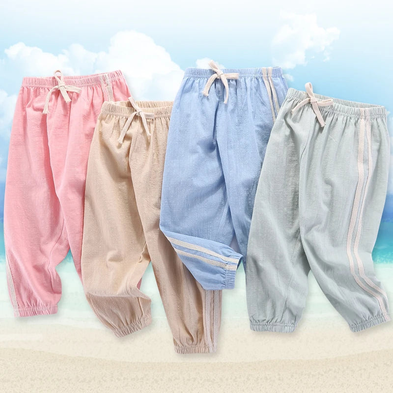 Children Pants Cotton Linen Kids Trousers Anti-mosquito Summer Pants For Boys Girls Candy Color Breathable Fashion Casual Long