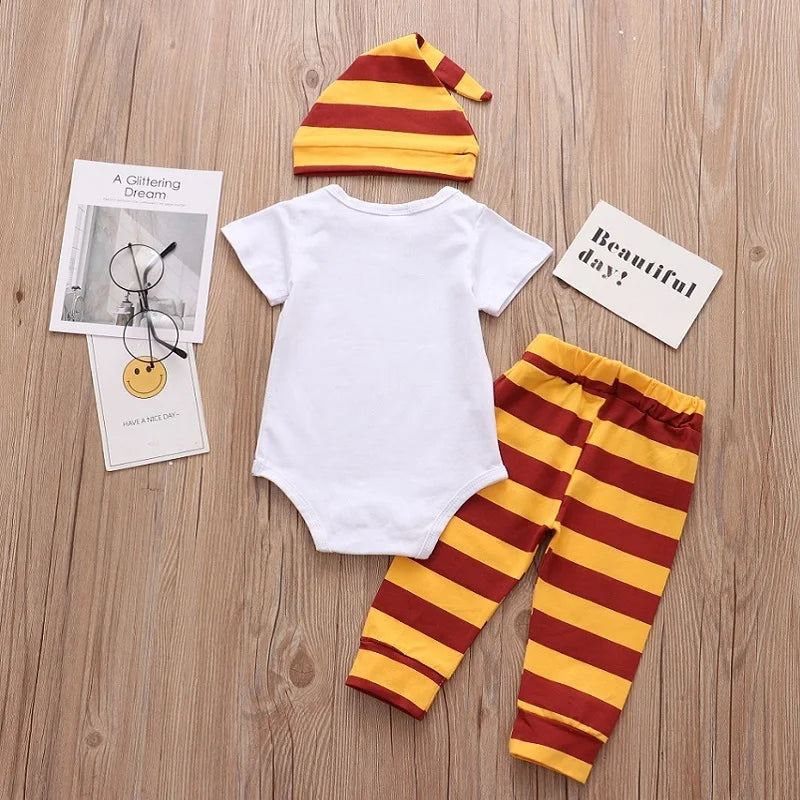 Newborn Baby Clothes New Summer Magic Is Everywehre Letter Print Romper+Pants+Hat Headband 3PCS Baby Boy Girl Clothing Sets