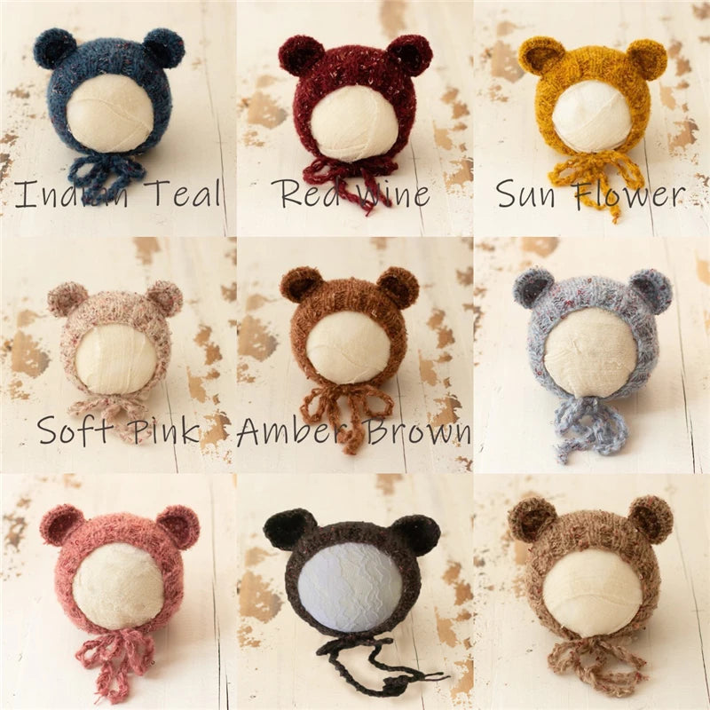 Woolen Knitted Baby Bear Hat Newborn Infant Photography Crochet Cap Boys Girls Photo Props Beanie Headwear Studio Accessories