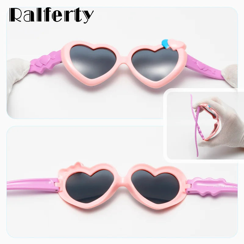 Ralferty Flexible Kids Sunglasses Girl's Glasses Polarzied Anti UV Shades for Baby Heart Shaped Sun Glasses Oculos infantil