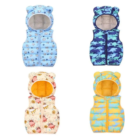 Baby Children Warm Down Vest Spring Toddler Cartoon Waistcoat Kids Outerwear Vest Infant Clothing Boy Girls Hooded Jackets